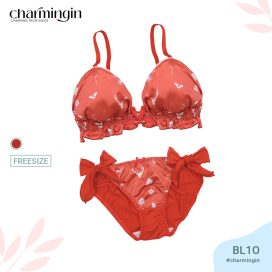 Bộ lót Giáng sinh màu đỏ họa tiết chủ đề Noel không gọng cotton satin bóng cá tính quyến rũ freesize - BL0010