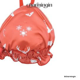 Bộ lót Giáng sinh màu đỏ họa tiết chủ đề Noel không gọng cotton satin bóng cá tính quyến rũ freesize - BL0010