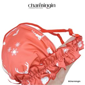 Bộ lót Giáng sinh màu đỏ họa tiết chủ đề Noel không gọng cotton satin bóng cá tính quyến rũ freesize - BL0010