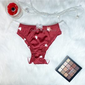 Quần lót ren lưới Satin họa tiết trái tim dễ thương - QLST0015