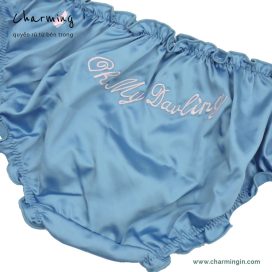 Quần lót satin lụa bóng thêu chữ mặt sau size M, L, XL - QLST0030