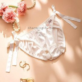 Quần lót satin lụa bóng Love buộc dây hông size M, L, XL - QLST0031