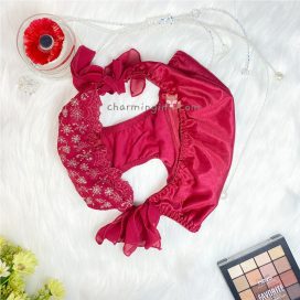Quần lót dệt kim cao cấp sang trọng hình hoa tuyết với dây buộc hông - QLDK0056